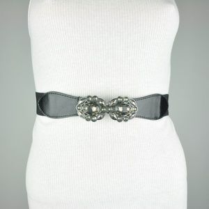 BCBG Black Faux Leather Metallic Belt